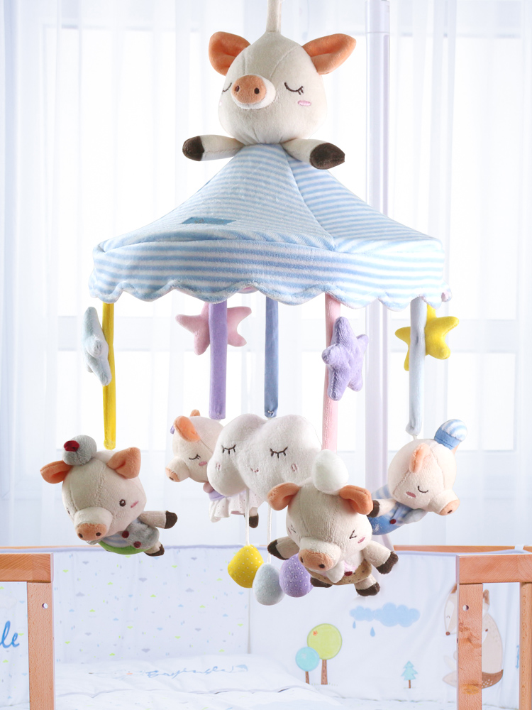 婴儿床铃音乐旋转布艺安抚玩具新生儿0-1岁床头铃宝宝摇铃挂床新