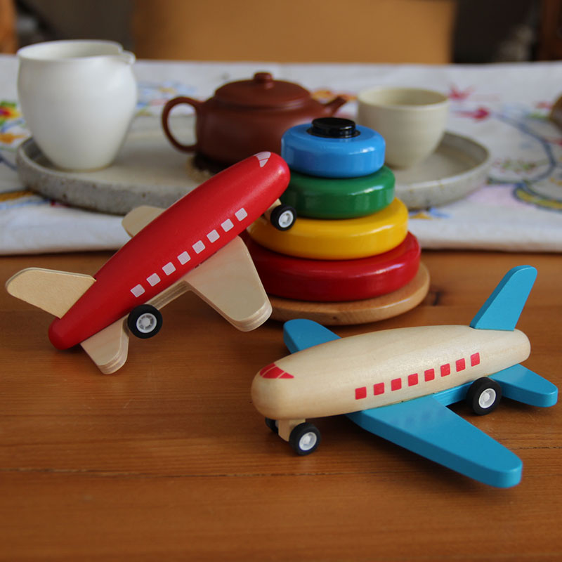 回力飞机模型2岁宝宝4岁男孩木头木质小飞机儿童木制玩具早教益智