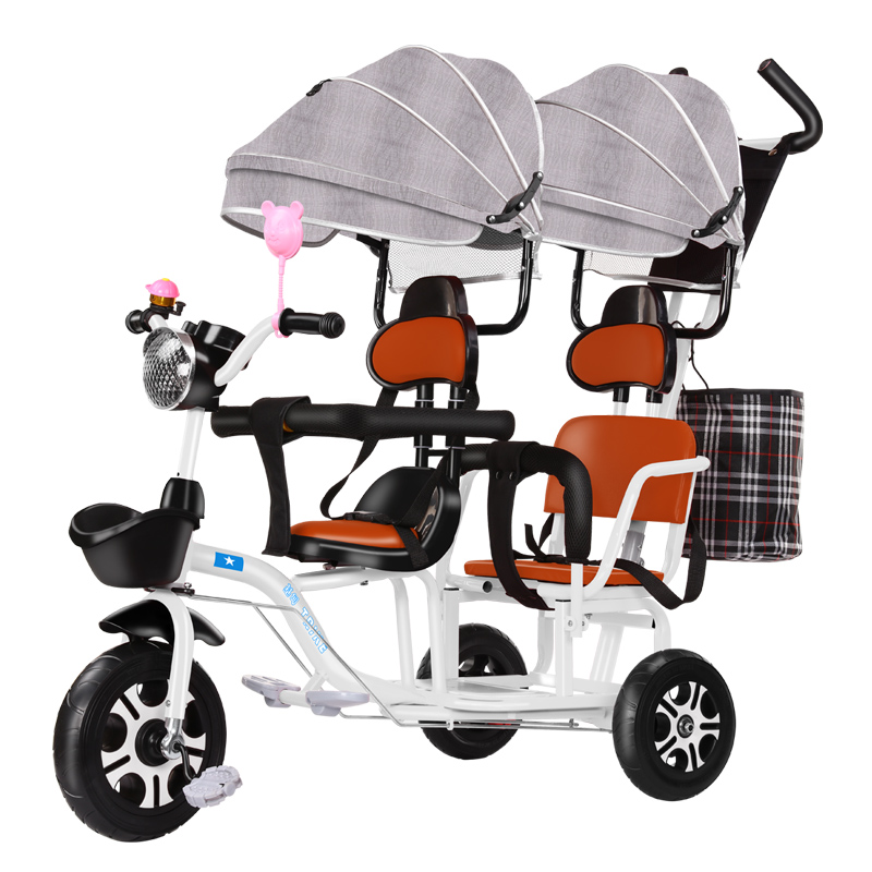 儿童三轮车二胎可带人宝宝脚踏车双胞胎手推车大小宝婴儿溜娃童车
