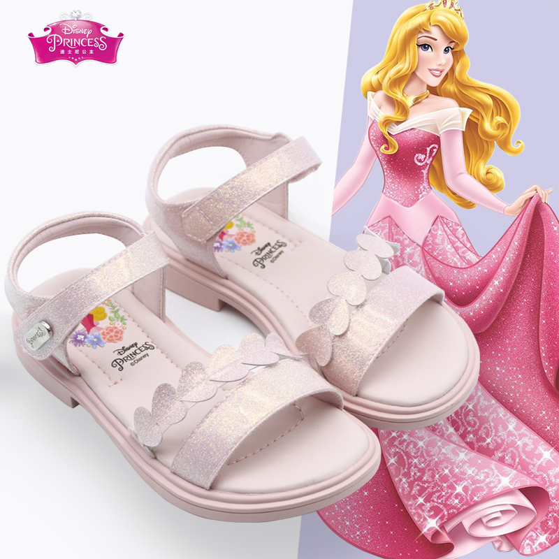 迪士尼公主夏季凉鞋童鞋女童2024夏韩版时装鞋软底透气防滑沙滩鞋
