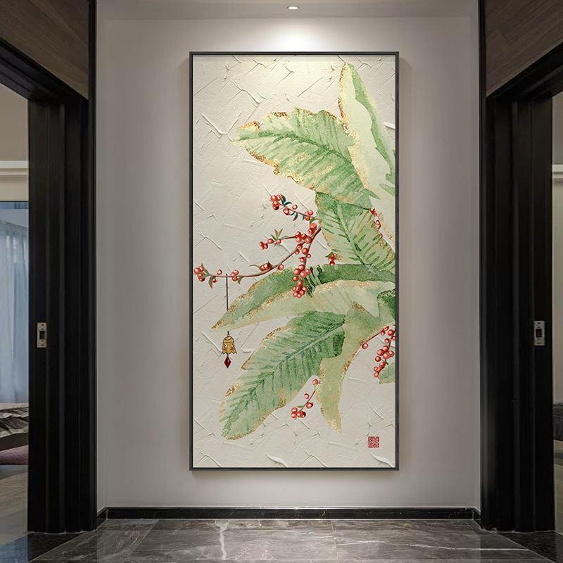 新中式芭蕉叶入户玄关装饰画肌理感走廊过道壁画简约客厅寓意挂画