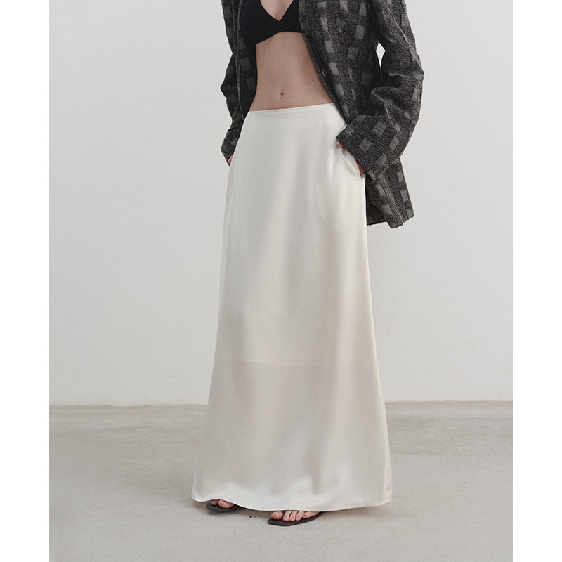 Textile Song垂感自然休闲白色半身裙2024春季高级感拖地长裙小众