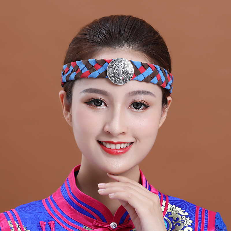 蒙古族舞蹈头带男女儿童通用可调节民族演出绑带头饰手工编制发绳