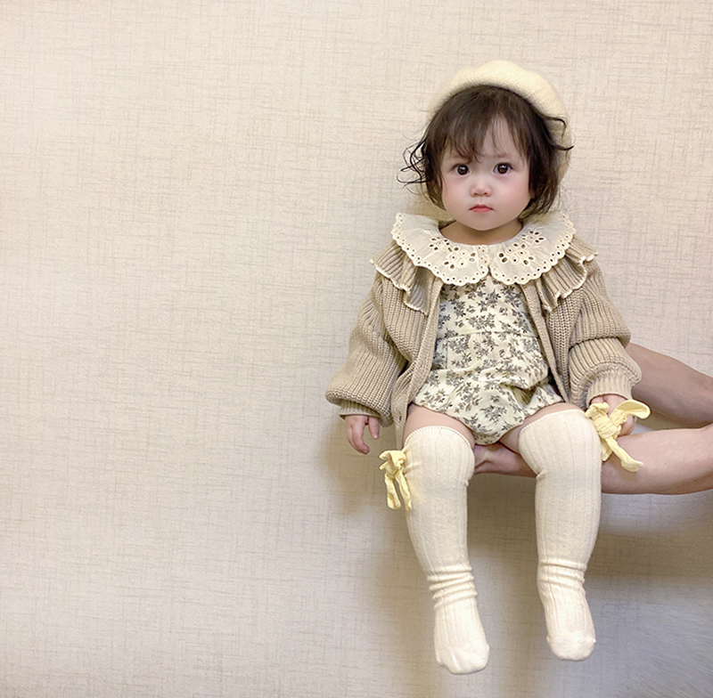 婴儿春季连体衣套装洋气针织外套宝宝春秋款哈衣春装开衫两件套