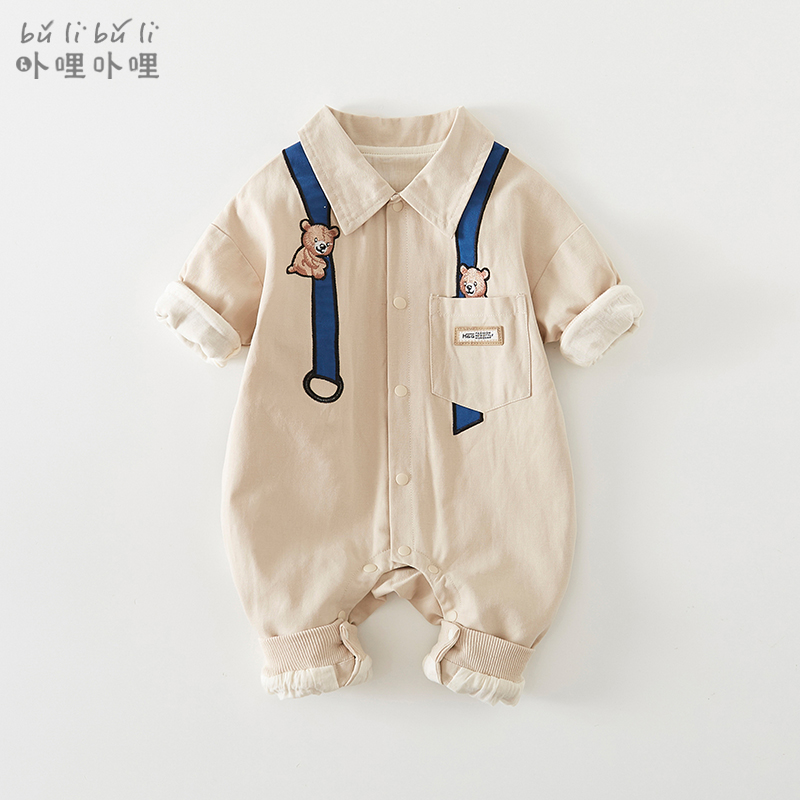 新生婴儿衣服春装0一1岁男宝宝连体衣春秋款韩版洋气外出小熊哈衣