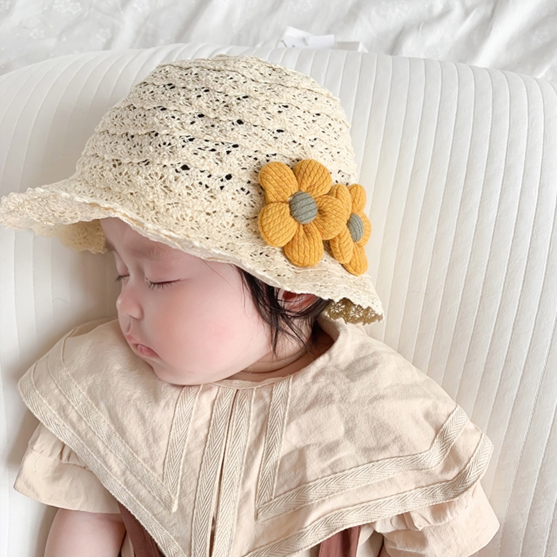 6一12月婴儿帽薄款宝宝遮阳太阳帽女宝渔夫帽四个月帽子夏季可爱