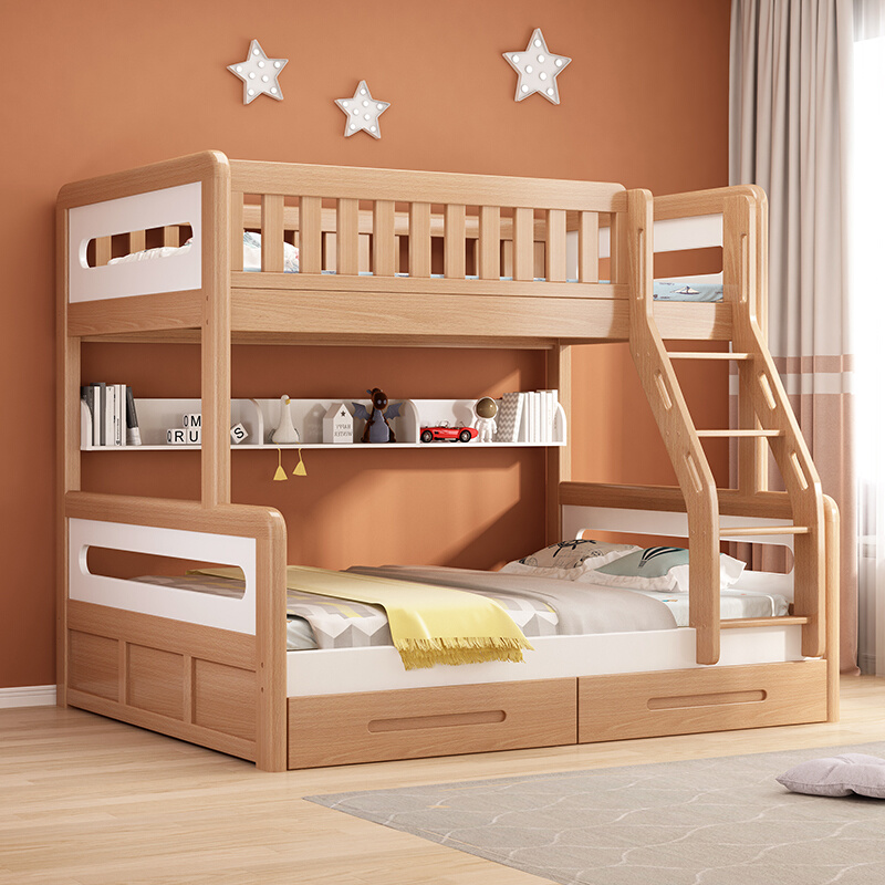 京造北欧全实木床上下床双层床高低床子母床榉木上下铺木床儿童床