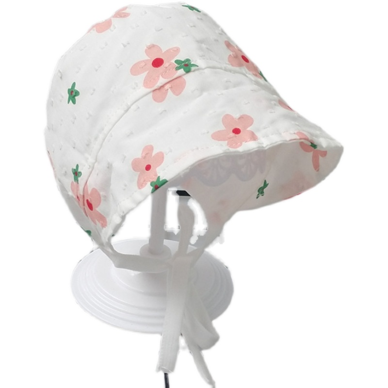 夏季婴儿纯棉系带春秋薄款女宝宝可爱超萌胎帽0-2岁防晒遮阳帽子