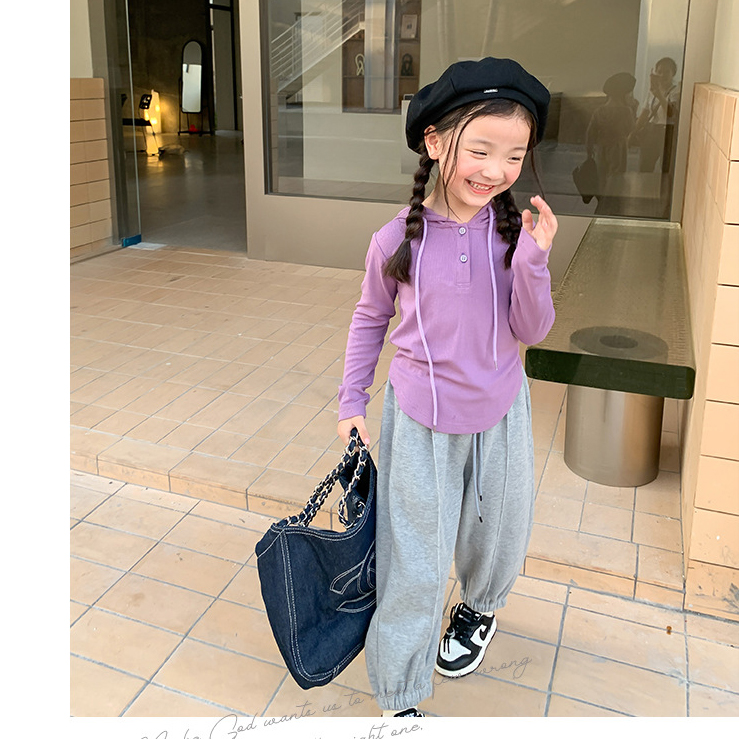 一茁童装2022秋季新款女童条纹连帽打底衫儿童韩版修身时髦上衣