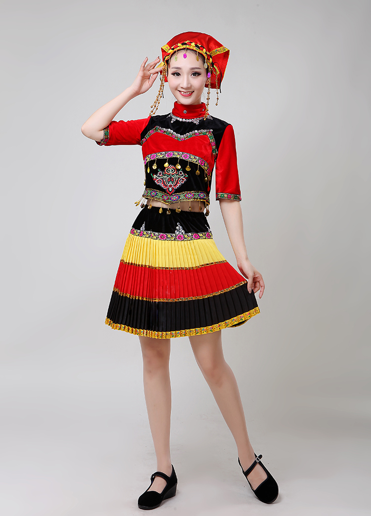 彝族服装新款彝族演出服成人六一百褶裙表演服黎族少数民族舞蹈服