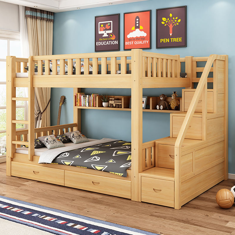 推荐加厚防腐全实木床儿童床上下铺学生二层高低床双层床工程环保