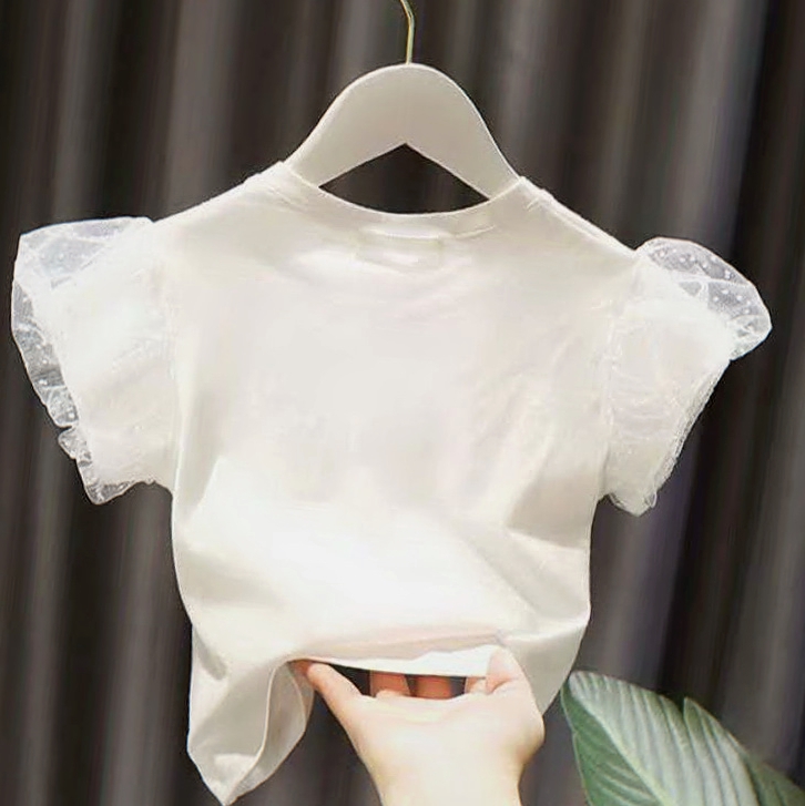 2022新款女婴儿夏装韩版1-7岁女宝宝短袖上衣女童时尚泡泡袖棉T恤