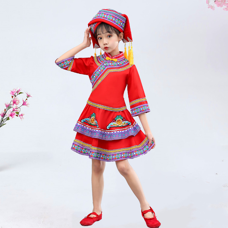 新款儿童少数民族演出服女童壮族三月三服装土家族苗族彝族男童表