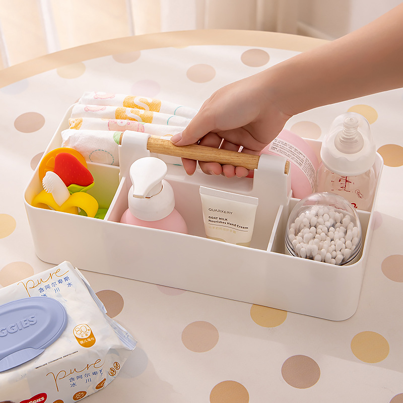 手提便捷婴儿纸尿裤奶瓶收纳盒家用多分格宝宝护理洗护用品整理盒