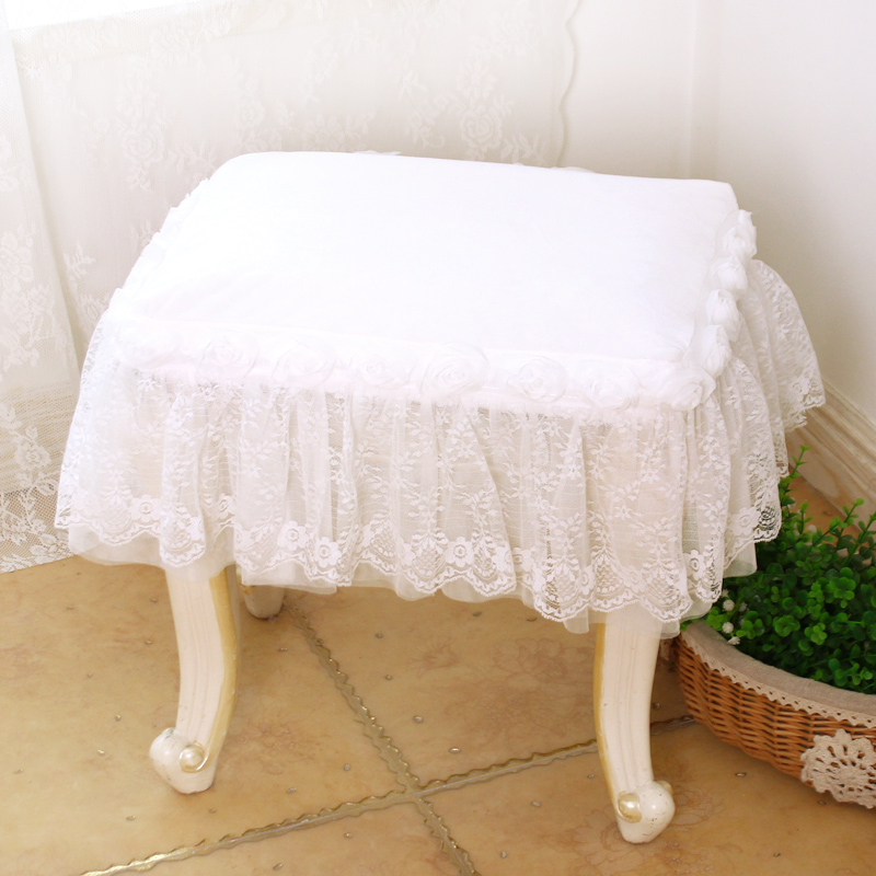白色玫瑰重工蕾丝水晶绒床头柜罩小椅子垫板凳套凳子垫小桌布防尘