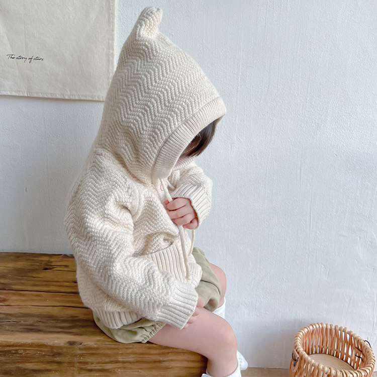 定制女童连帽外套加绒加厚男宝宝针织开衫婴儿毛衣公主洋气羊羔绒