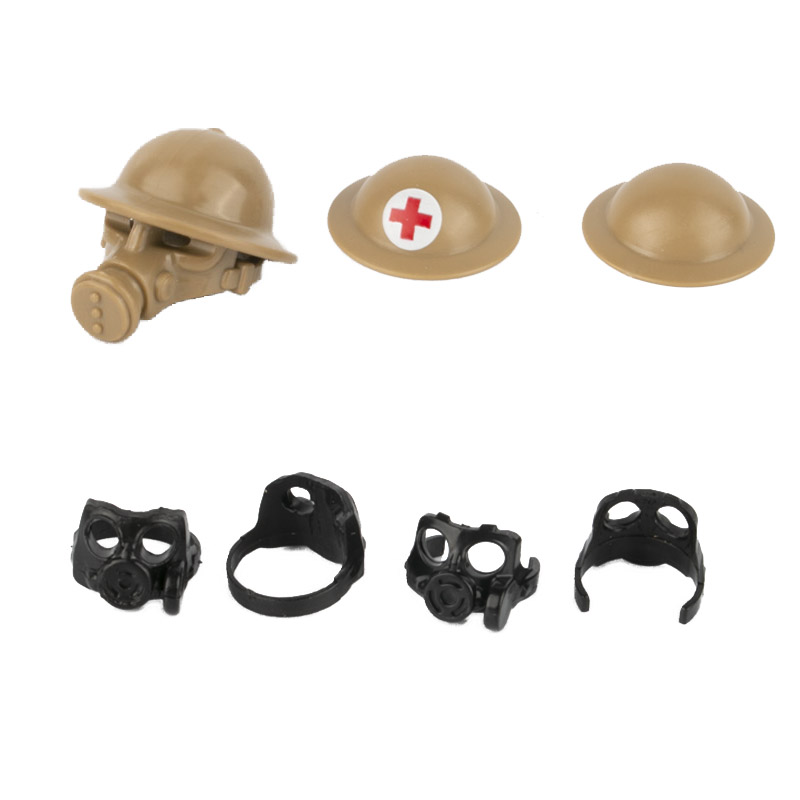 军事人仔配件战争英军钢盔头盔防毒面具小颗粒积木兼容乐高