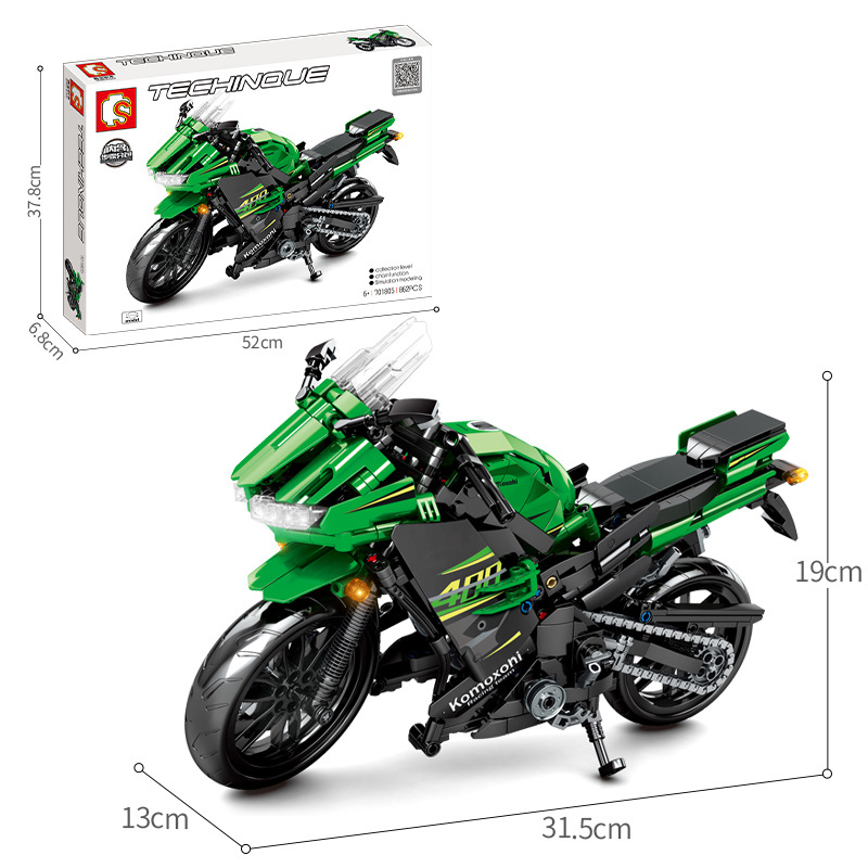 森宝701805拼搭积木积械狂飙绿色摩托车儿童拼装男孩益智玩具模型