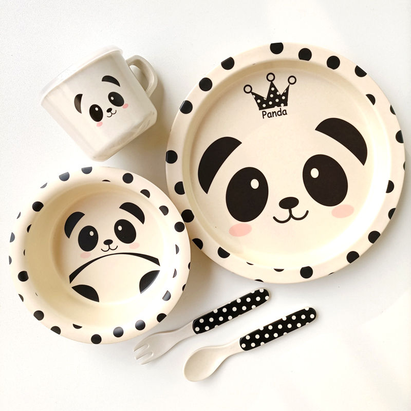 熊猫儿童餐盘吃饭盘叉勺子学生早餐面条家用水果面包平盘碗喝水杯