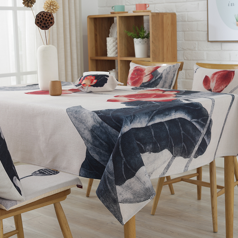 爱茹亿现代中式水墨画布艺棉麻餐桌布家用客厅长方形茶几桌布台布