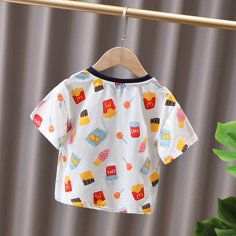 小童卡通可乐薯条印花短袖T恤男女童3夏装宝宝纯棉上衣儿童体恤衫