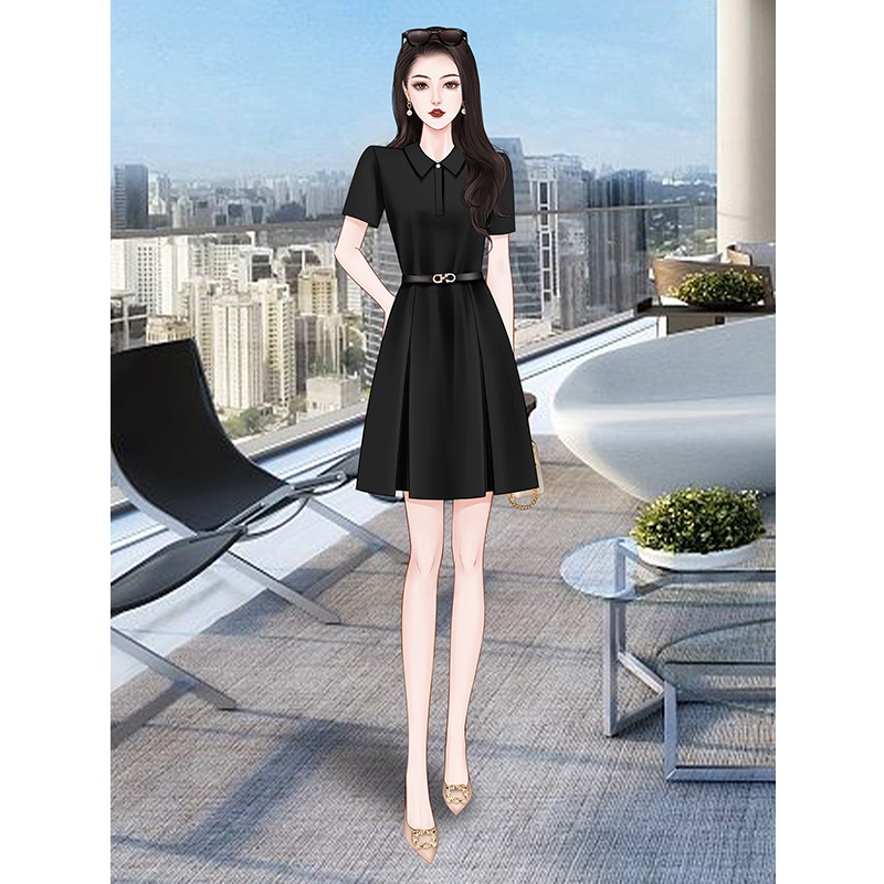 设计高端衬衫黑色连衣裙女夏季2024新款气质收腰小个子赫本小黑裙