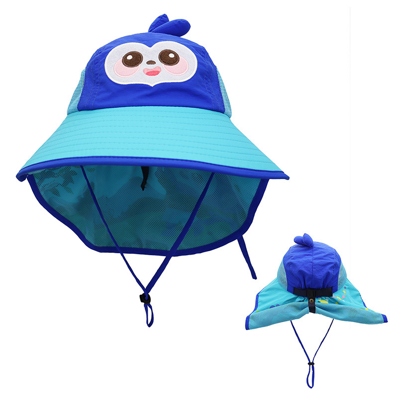 极速2023春夏新款卡通造型渔夫帽UPF50+遮阳帽护颈婴儿帽儿童防晒