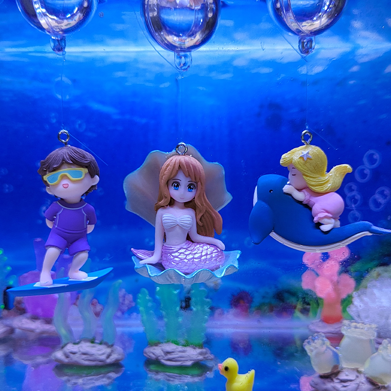 悬浮蓝胖子潜水员美人鱼漂浮小摆件水族箱鱼缸造景装饰品海底景观