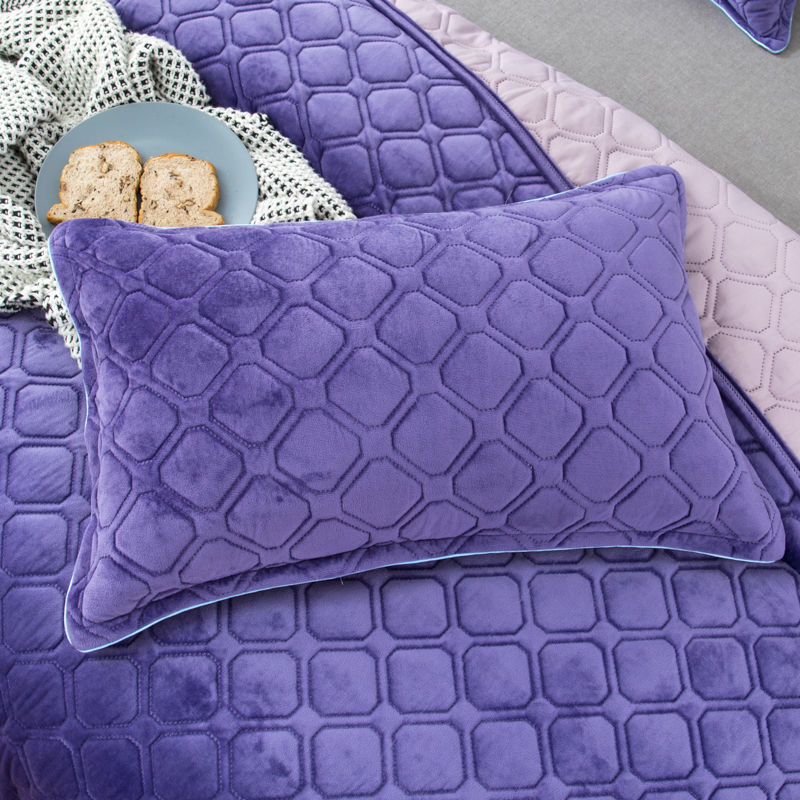 水晶绒夹棉枕套一对装保暖加厚法兰绒单人枕芯套冬季珊瑚绒枕头套