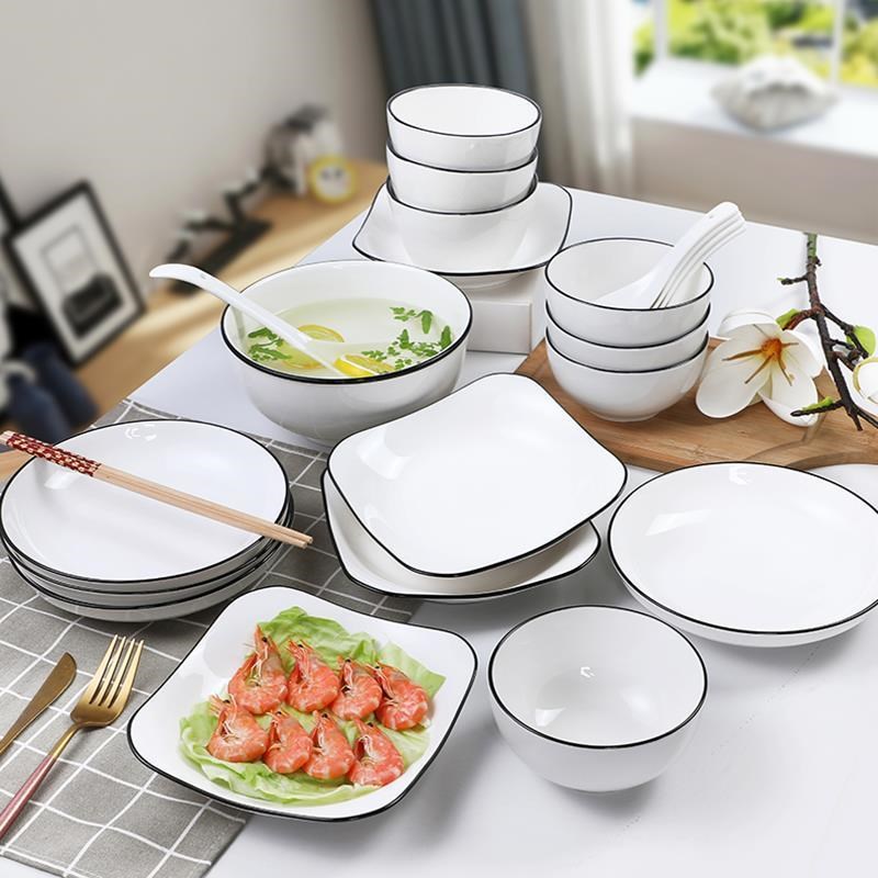 景德镇日式碗碟套装北欧陶瓷碗筷盘子家用餐具微波炉吃饭碗小汤碗