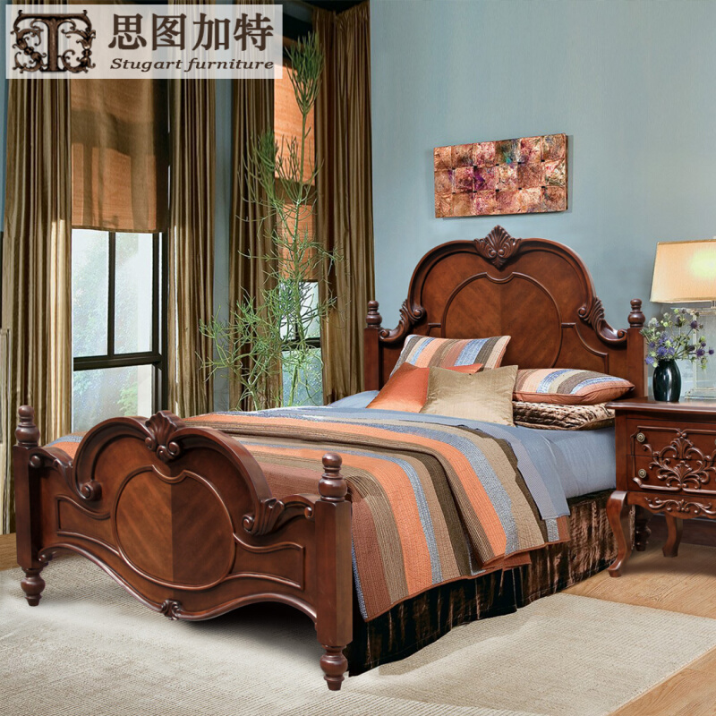美式实木床单人床1.2米儿童床男孩床卧室小床欧式床1.5米双人床