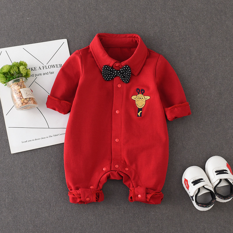 婴儿满月衣服男孩春秋装季红色新生儿龙宝宝百天日岁宴一周岁礼服