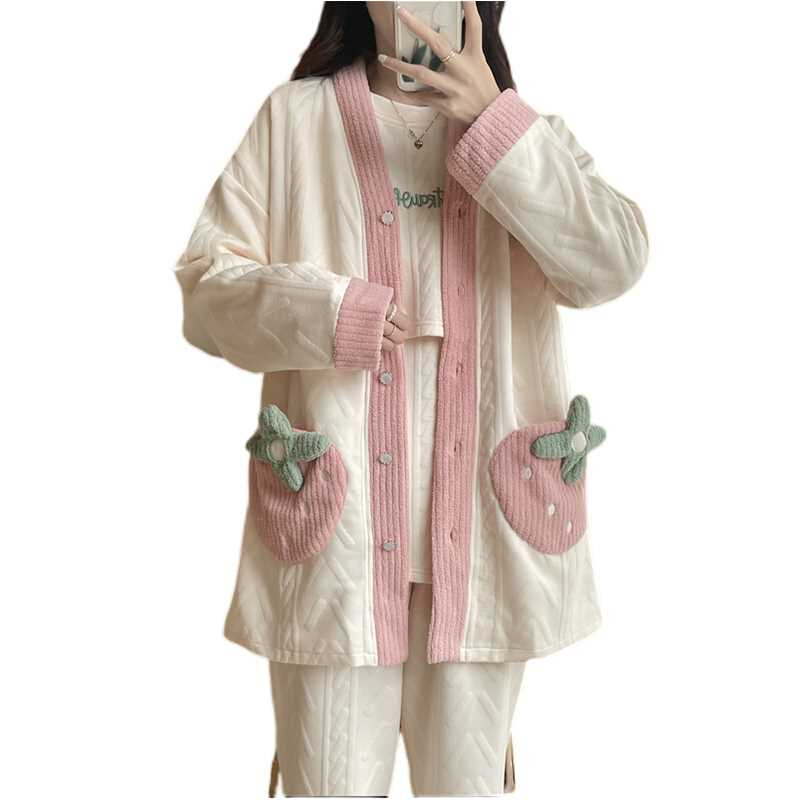 英国 空气棉月子服三件套秋冬产后哺乳纯棉加厚孕妇睡衣