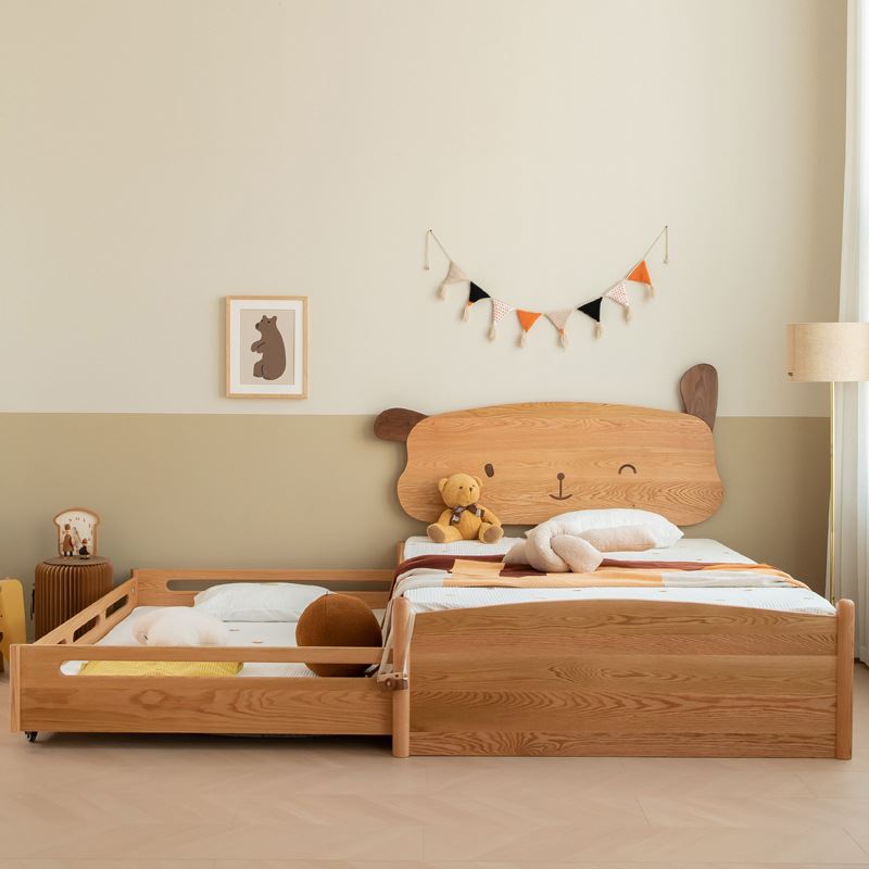 实木儿童床卡通简约推拉拖床上下床多功能双层床樱桃木子母床交错