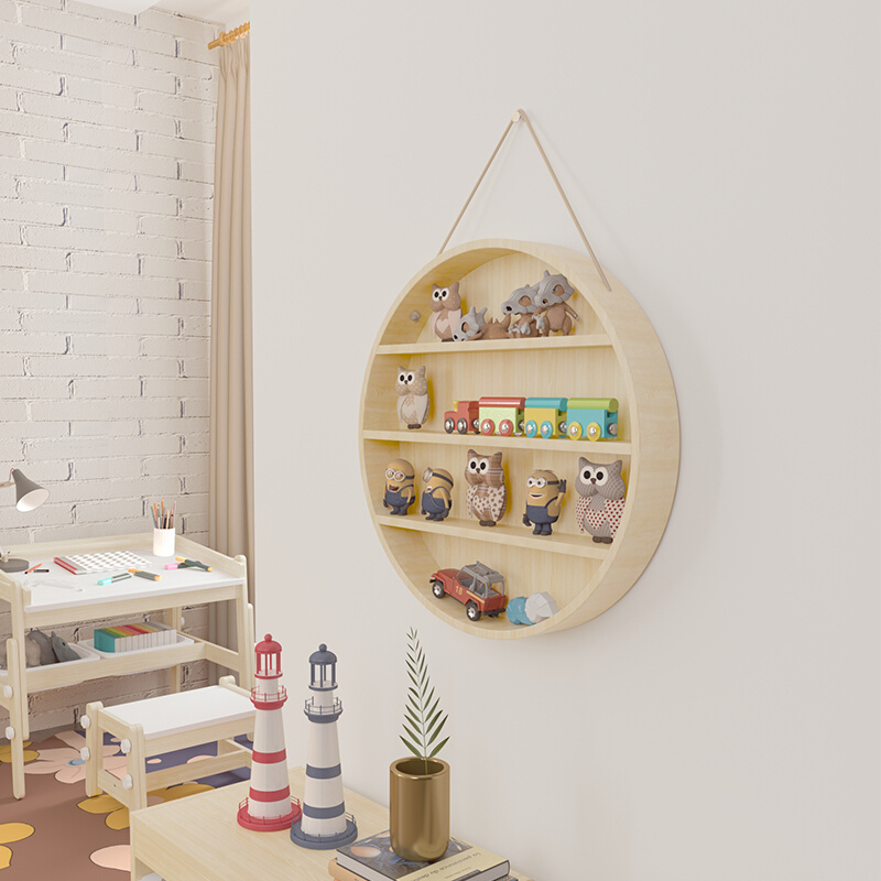 蘑菇森林实木儿童房墙面装饰壁挂式置物架客厅墙上圆形玩具收纳架