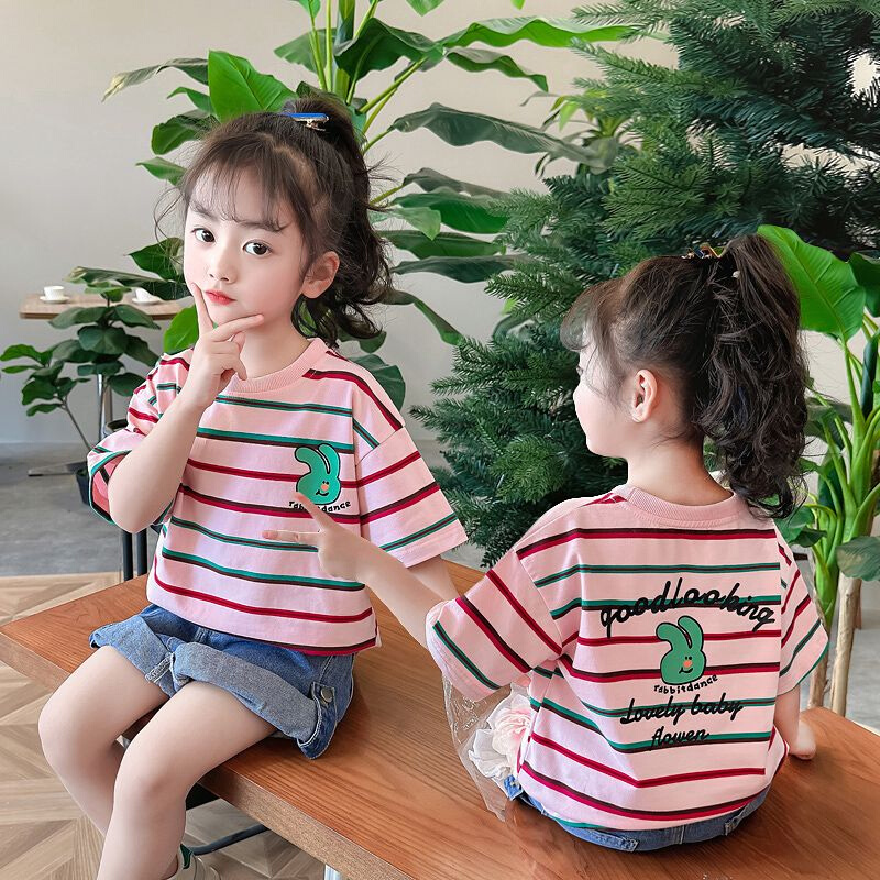 巴拉巴拉清货女童短袖T恤夏装2024新款儿童韩版休闲条纹上