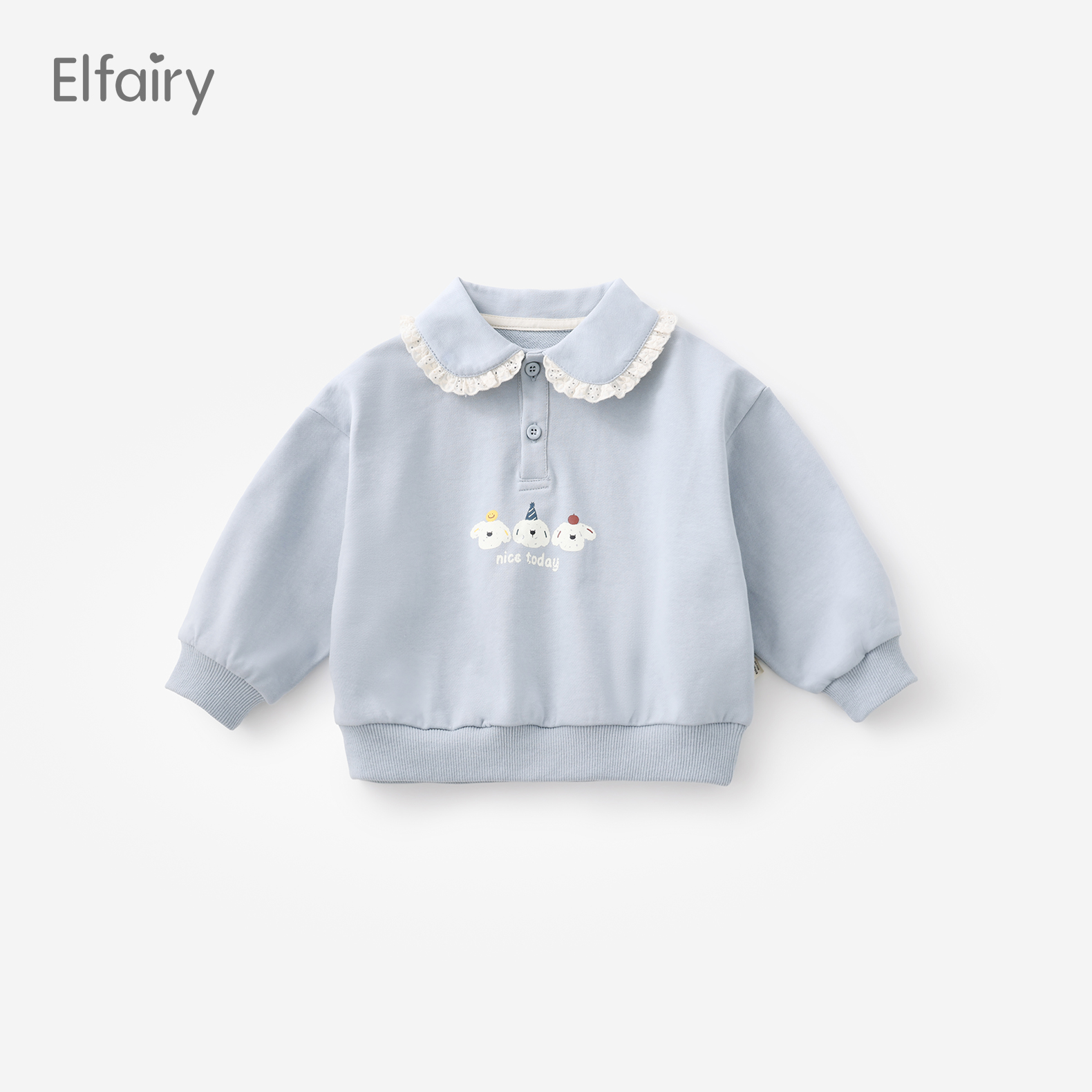 Elfairy女童卫衣宝宝春装可爱长袖T恤婴儿衣服儿童翻领上衣小清新
