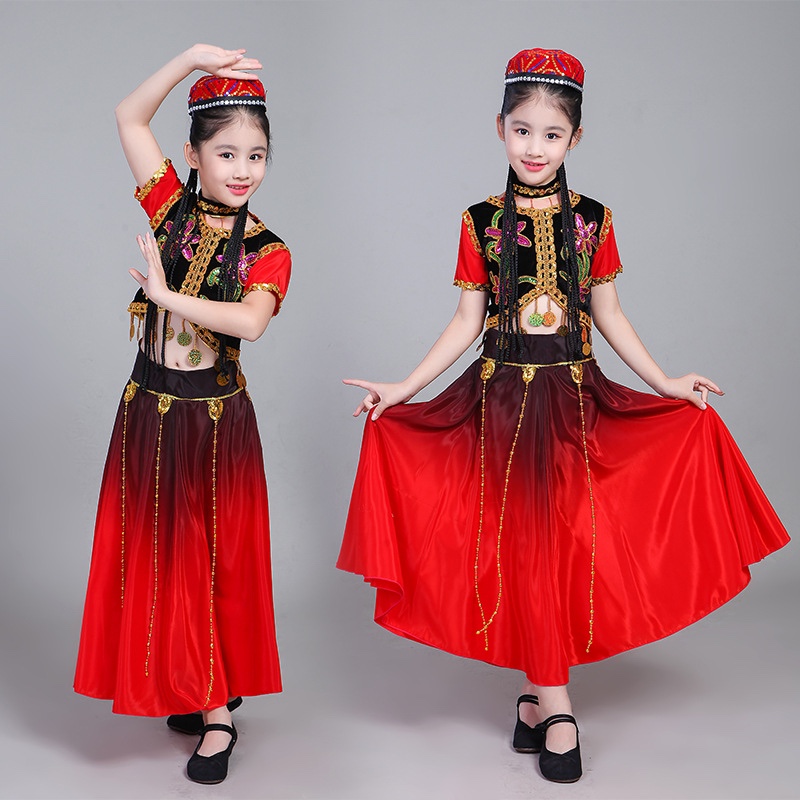 新款少数民族花儿为什么这样红新疆大摆裙维吾尔族女童舞台表演服