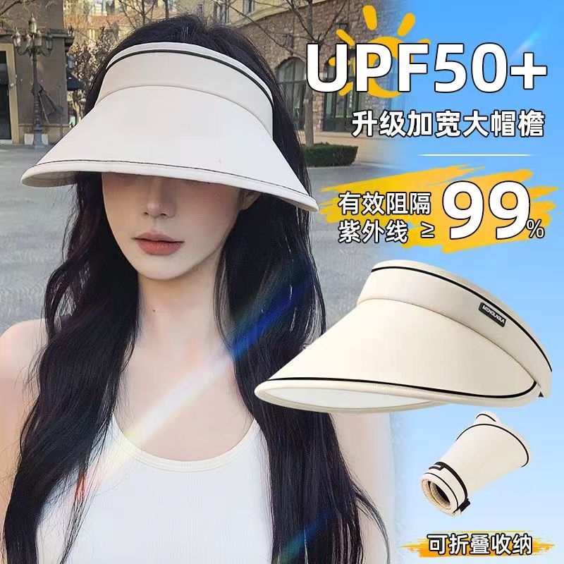 UPF50+大帽檐夏季骑车防紫外线空顶防晒帽女uv太阳帽子遮阳帽遮脸