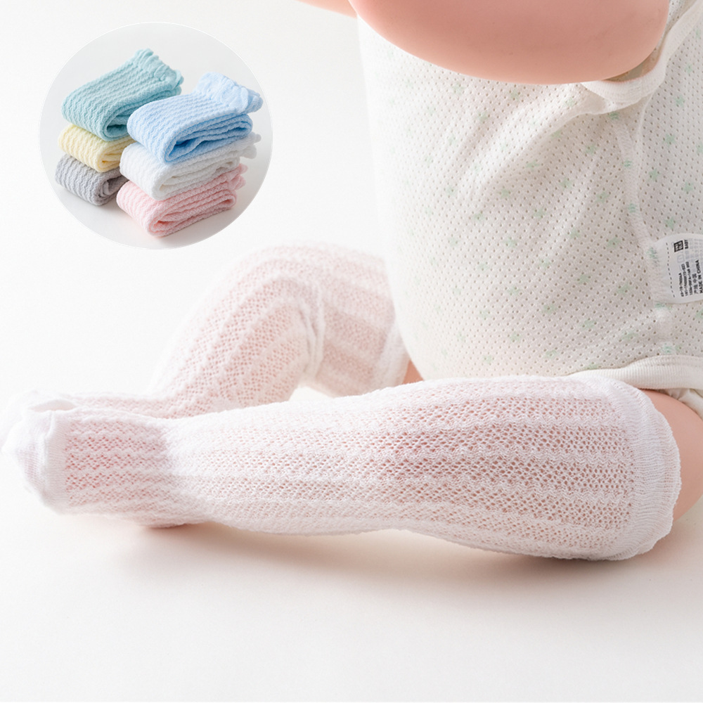 婴儿袜子夏季薄款网眼透气过膝宝宝袜纯棉新生长筒袜松口卡通防蚊
