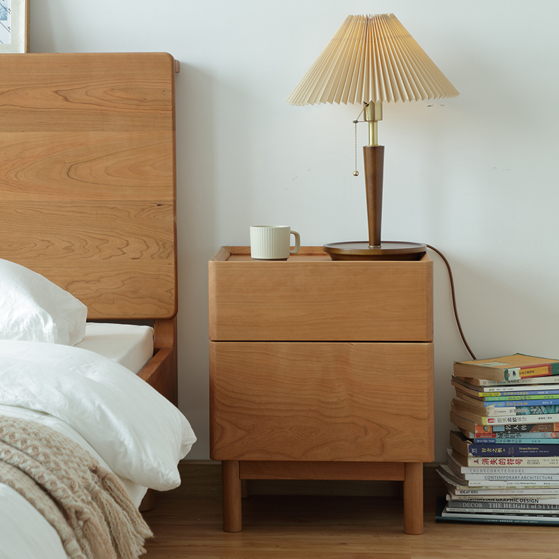 床头柜北欧实木日式樱桃木小户型收纳现代简约两抽屉原创观元家居