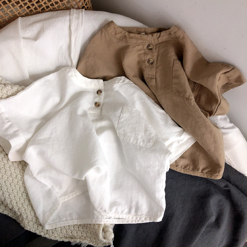 儿童衬衫男童女童2024夏季薄款透气白色衬衣婴儿宝宝宽松短袖上衣
