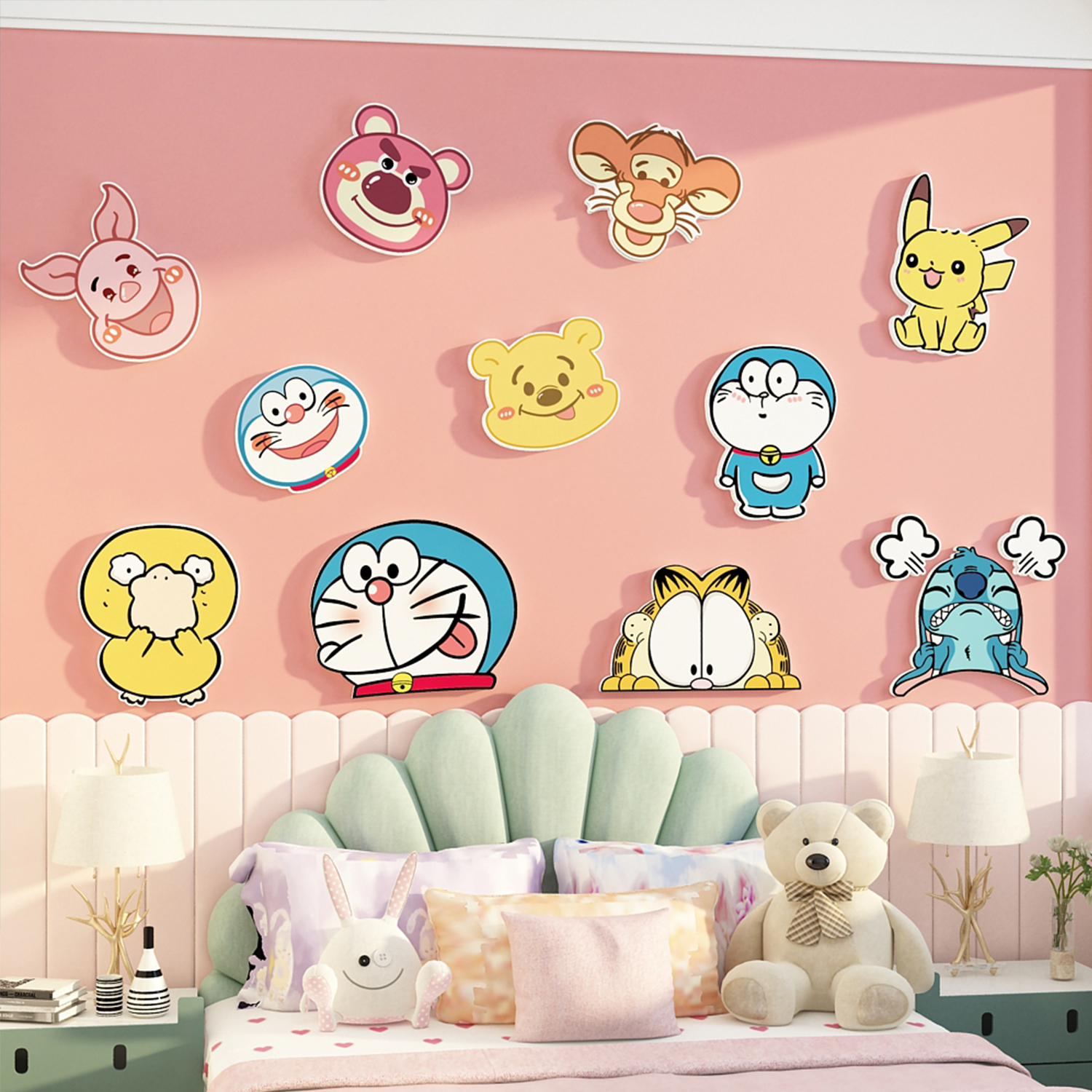 网红儿童房间布置墙面装饰改造用品公主卧室女孩床头卡通壁画背景