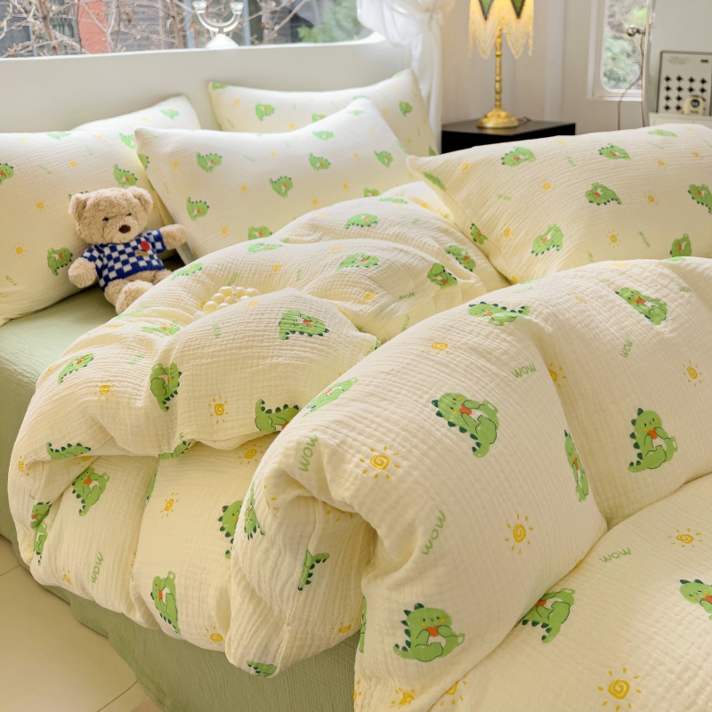 A类婴儿级全棉皱皱双层纱四件套床上用品纯棉纱布被套床单三件套