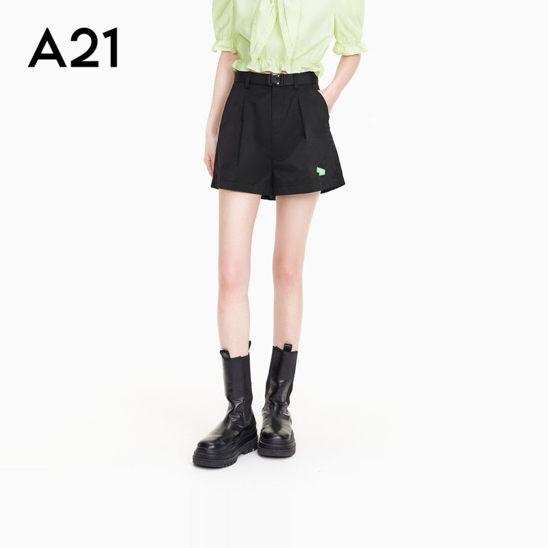 A21女装休闲高腰运动短裤女2023夏新品宽松显瘦阔腿运动裤小个子