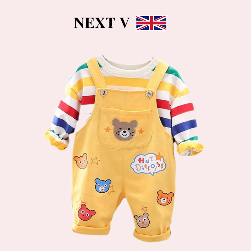 英国NEXT男女童春秋季背带裤周岁女宝宝长袖条纹卫衣套装婴儿衣服