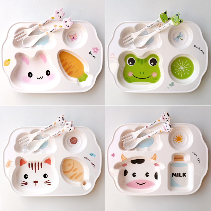 兔子儿童餐盘分格男女孩卡通密胺婴幼儿专用吃饭碗勺宝宝餐具