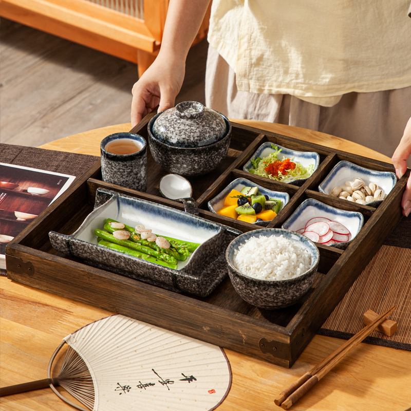 日式民宿早餐餐具酒店餐厅餐具分格餐盘食盒会所月子餐套装带托盘