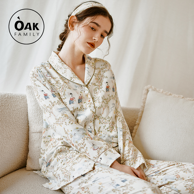 Oak Family孕妇月子服夏季竹棉纱布薄款产后哺乳睡衣空调家居服女