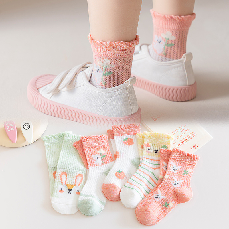 5双-儿童袜子春夏薄款婴儿新生儿网眼男女童中筒宝宝袜子夏季